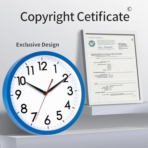 Image of AKCISOT 12 Inch Wall Clock Silent Non Ticking Modern Wall Clocks Battery Operated, Analog Classic Clock Decorative for Bedroom, Kitchen, Home Office, Bathroom, School, Living Room(Blue)