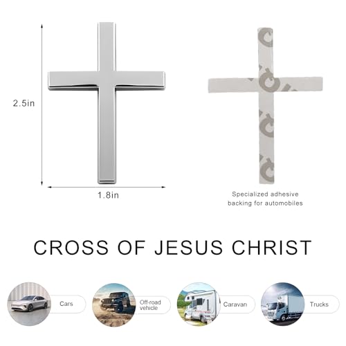 Image of 2PCS Metal Christian Cross Emblem Stickers, 2.5x1.8in 3D Jesus Christ Auto Emblem Badge Decal, Self-Adhesive Styling Cross Decal Decoration for Trunk Tailgate Side Fender (Silver)