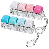 2 PCS Keyboard Fidget Toy, 4-in-1 Keyboard Button Clicker Keychain, Push Bubble Sensory Fidget Toys for Kids Adults to Relief Pass Time (Blue Pink White)