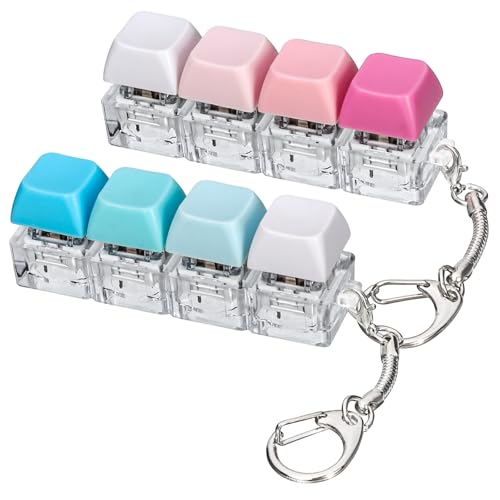2 PCS Keyboard Fidget Toy, 4-in-1 Keyboard Button Clicker Keychain, Push Bubble Sensory Fidget Toys for Kids Adults to Relief Pass Time (Blue Pink White)