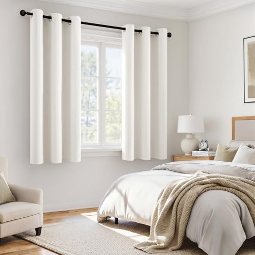 Image of MIULEE Ivory 100% Blackout Curtains for Bedroom 40x63 Inch Long 2 Panels | 2 Thick Layers Thermal Insulated Window Curtains with Black Liner, Noise Reducing Grommet, Drapes for Living Room