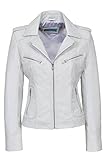  Smart Range RIDER Damen shwarz, Wasser, grün, wie, weiß gewaschen Radfahrer-Motorrad- Stil weichen Echt Nappa -Lederjacke (10, White)