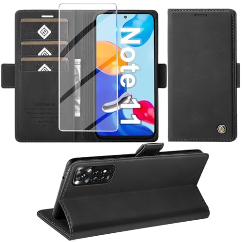 Giyer für Xiaomi Redmi Note 11/11S/12S Hülle mit Schutzfolie Handyhülle PU Leder Wallet Flip Case Schutzhülle Redmi Note 11/11S/12S Klapphülle mit Kartenfach Standfunktion (Schwarz)