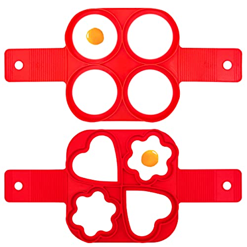 INHEMING 2Pcs Moulle Pancake Silicone, Anti-adhésif Moule à Gâteau pour Les Crêpes Omelettes, 4 Cercles