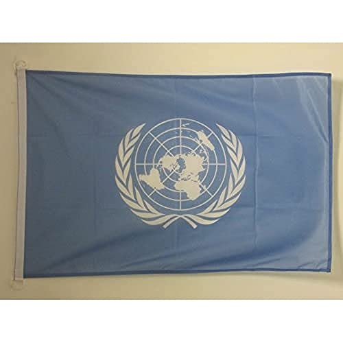 AZ FLAG - Drapeau ONU - 45x30 cm - Pavillon Nautique Des Nations Unies Spécial Bateau Et Extérieur En Maille Bloquée Avec Anneaux Plastiques Intégrés - 30g