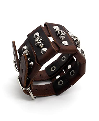 Pulsera de cuero punk unisex ajustable con calavera miniatura 3