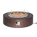 AQUILLA Outdoor Propane Fire Pit Coffe Table w Brown 42 inch Round Base Patio Heater, 50000 BTU Stainless Steel Burner w Glass Rocks, Waterproof Cover