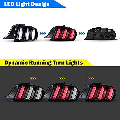 Wolfstorm Led Tail Light Assembly Fit For 2015-2020 Ford Mustang, Ford Mustang Tail Light Replacement With Dynamic Running Turn Light Design,1 Pair(Clear Lens) #TOP2
