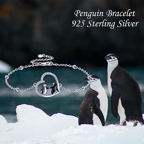 Bracelet pingouin argent sterling, bijoux animal cœur pour adolescentes
