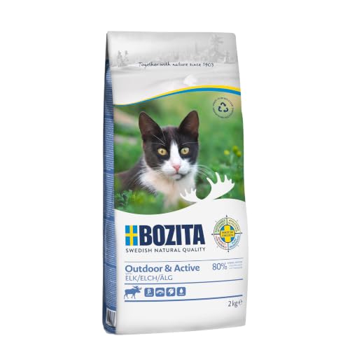 Bozita Outdoor & Active Croquettes pour Chat avec élan – 10 kg – sans blé pour Chats Actifs et sensibles – 30% de protéines, 20% de matières Grasses – sans Sucre ni génie génétique – Fabriqué en