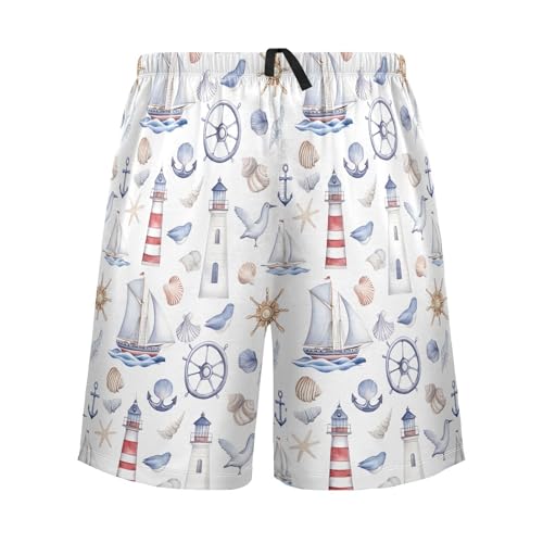 Men's Watercolor Anchor Boat Pajama Shorts with Pocket and Drawstring S 202b8071