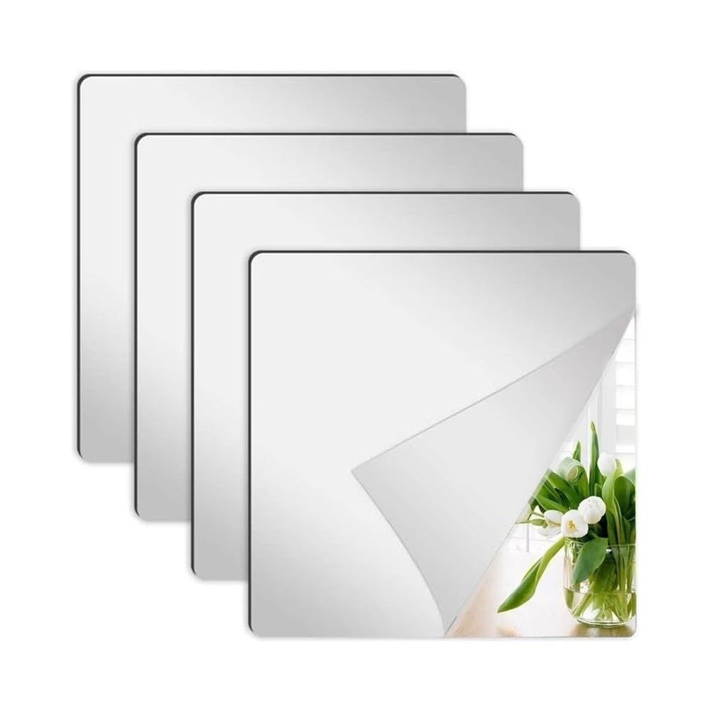 Dazhua 4Pcs Acrylic Mirror Tiles Self Adhesive Rounded Corner Stick on Wall