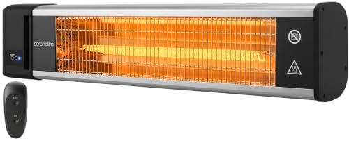 Image of SereneLife Infrared Patio Heater, 1500W, IP65 Approved, Odorless, Wall-Mounted Heater with Remote, Indoor /Outdoor for Patio, Restaurant, Backyard, Garage, Decks