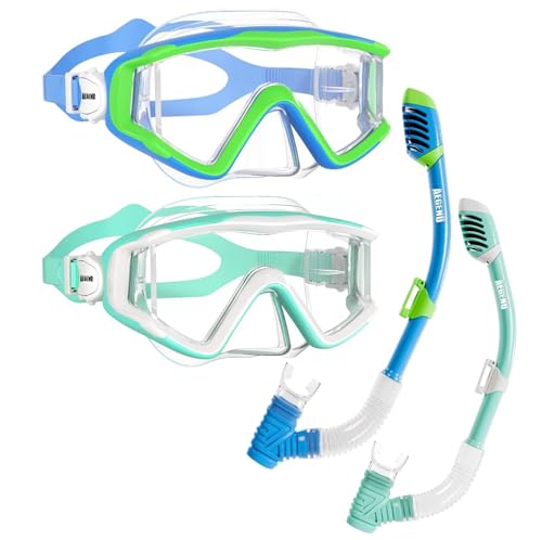 Aegend Snorkeling Gear for Adults Youth Kids, Snorkel Mask with Top Dry Valve - Panoramic View Anti-Leak and Anti-Fog with Mesh Bag for Snorkeling, Scuba Diving, Freediving & Swimming