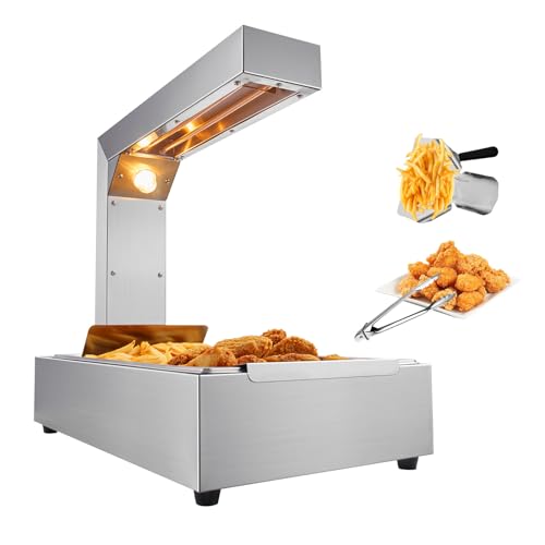 VEVOR French Fry Food Warmer, Commercial Food Heating Lamp, Electric Stainless Steel Warming Light Dump Station, Countertop 104-122°F Fries Food Warmer for Chip Buffet Kitchen Restaurant, Silver