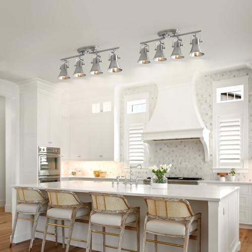 Image of 4-Light Track Lighting Fixtures Ceiling, Industrial Modern Kitchen Track Lighting, Nickel Directional Ceiling Light, for Kitchen Island, Dining Room, Living Room