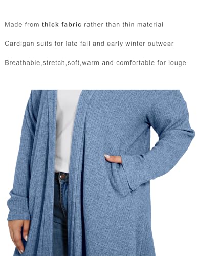 OVERWORETY Long Sleeve Open Front Cardigan Sweaters for Women Plus Size Tunic Tops with Pockets2