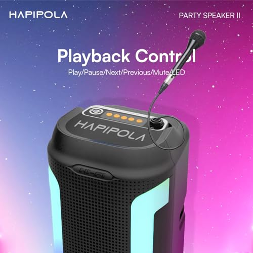 Image of HAPIPOLA Party Speaker II 30W Multi-Media Bluetooth Party Speaker with Wired Mic for Karaoke Portable Bluetooth Speaker, RGB LED Light, Wireless Music