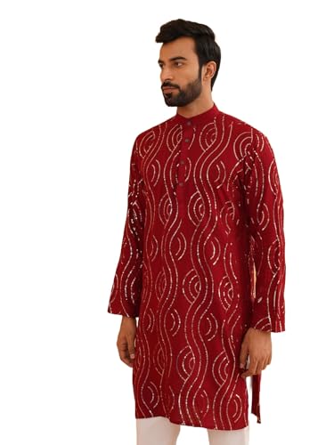 Sojanya (Since 1958 Men'S Pure Cotton Maroon Designer Only Long Kurta