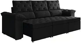 Sofá Retrátil 3 Lugares 2,10m York Suede Preto