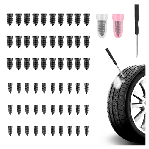 Image of 60PCS Tire Plug Kit,Self-Service Flat Tire Repair Kit Including Screwdriver,Upgraded Thickened Adhesive-Covered Tires Repair Screws for Sudden Flat Tyres Emergencies (60PCS)