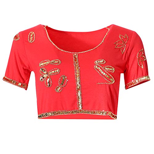 DYNWAVE Top de Traje de Dança Do Ventre Blusa Decote Redondo Top de Lantejoulas Choli Top - Vermelho