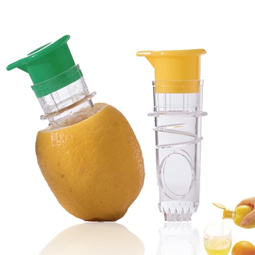 UrBestChoose Lemon Squeezer - Manual Citrus Juicer with Screw-Top Lid & Built-In Filter, Dual-Use Lime/Lemon Press for Cocktails, Portable Hand Juicer (2-Piece Set, Yellow+Green)