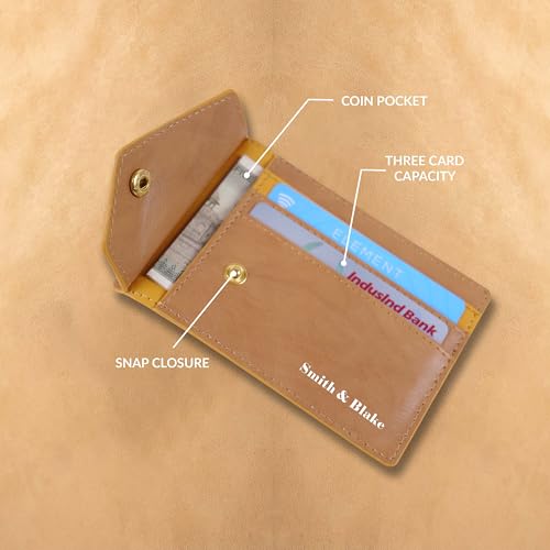 Image of Smith & Blake - Credit Card Holder Wallet for Men and Women - 3 ATM Card Slots - Snap Button Pocket - Back Pocket - Beige Premium Leatherette - Prospero