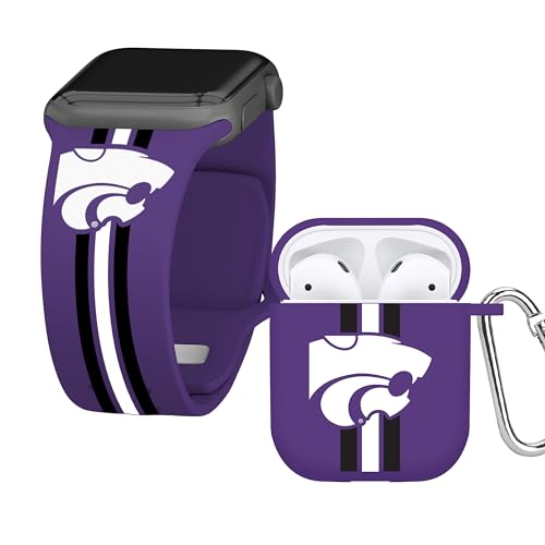 Affinity Bands Kansas State Wildcats HD Combo Package Compatible with Apple Watch and AirPods Gen 1 & 2 (42/44/45mm Long Stripes)