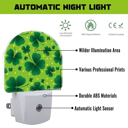 Image of Saint Patricks Day Clover Night Light for Kids,St. Patrick's Day Shamrock Plug in Night Light with Dusk to Dawn Sensor, 0.5w Energy Saving Nightlight for Hallway Stairway Kitchen Bedroom