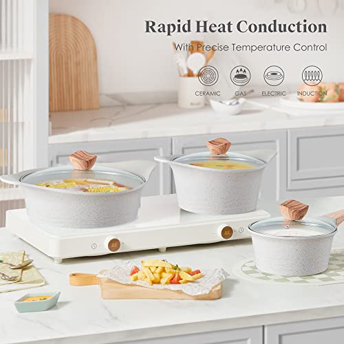 RIOVARM Induzione Set di pentole Antiaderente Granito Casserole con coperchi Nessun PFOA 2 Pezzi Pentole universali Multiuso Cucina Pentole da cucina - immagine 6