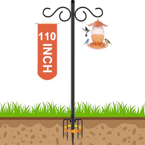 Image of NUERPO Adjustable Shepherd Hooks for Outdoor,1 Pack 110 Inch 5 Prong Base Bird Two Sided Feeder Poles,Heavy Duty Shepherds Hook,Suitable for Garden in Hanging Flower Basket,Lantern,Bird Nests
