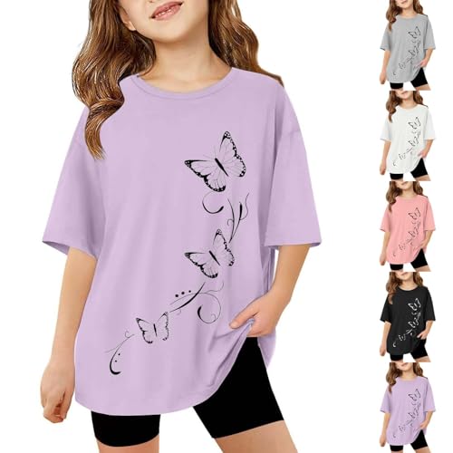 Girls Short Sleeve T-Shirt Butterfly Print Tee Loose Fit Crew Neck Summer Casual Top Stylish Blouse Toddler Clothes2