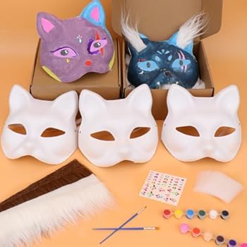 Therian Cat Mask Kit Dreamtop Therian Kit, Cat Mask Kit With 4PCS Therian Fur, DIY Therian Mask Making Kit Includes Self-Adhesive Felt Sheet, Gem Stickers, Eye Meshes For Creative DIY Animal Costumes