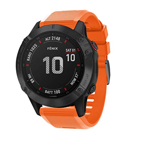 DKEnjoy Soft Silicone Quick Release Wristband Replacement Band Bracelet Watch Strap Compatible for Garmin Fenix 6X Smartwatch (Orange)