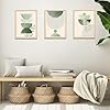 3Pcs Cadre en bois Impression sur Toile Boho Vert Sauge Tableau Peinture Minimaliste Géométrique Beige Vert Tableau Decoration Murale Salon Chambre Maison 90x40cm(12"x16"x3pcs) (Pas de plexiglas)