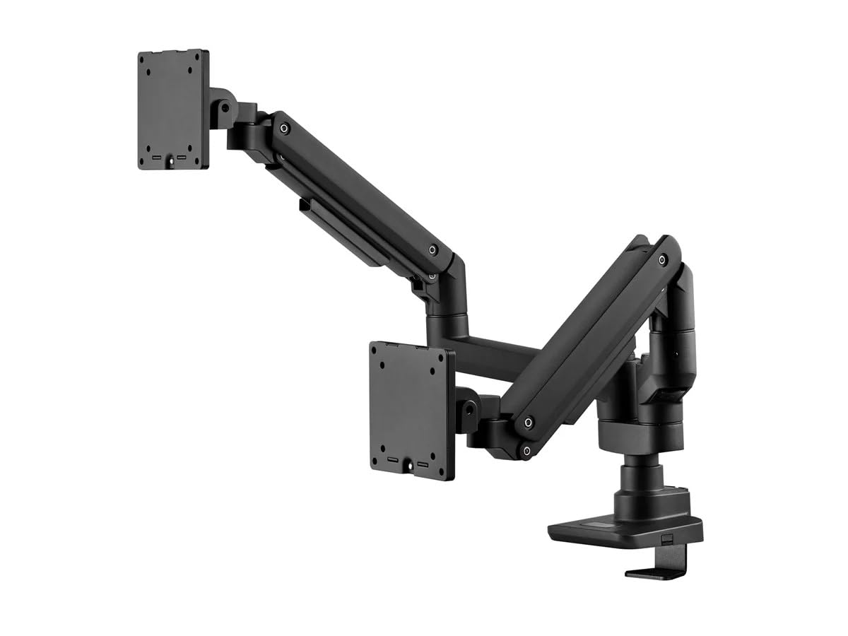 Photo 1 of Monoprice Heavy Duty Dual Monitor Gas Spring Desk Mount - Up to 35in/44 lbs Ultrawide Screens, Detachable VESA 100x100/75x75 Plate, Topside Installation