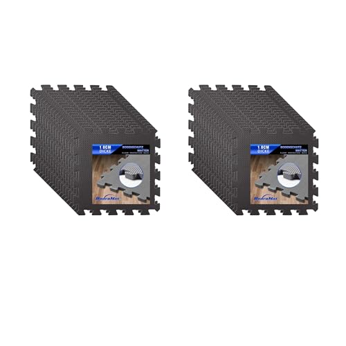 Eva Bodenschutzmatte Fitness 30x30x1cm – Puzzlematte rutschfest & stoßdämpfend – 36 Stück schwarz – Bodenmatte für Fitnessgeräte, Kinderzimmer, Garage – 3,32 m² Fläche