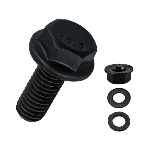 Image of 20-Sets M6-1.0 x 16mm Grade 10.9 Flange Hex Bolts + Flange Nut + Flat Washer + Lock Washer Combo Pack, Black Oxide, for Automotive & Machinery