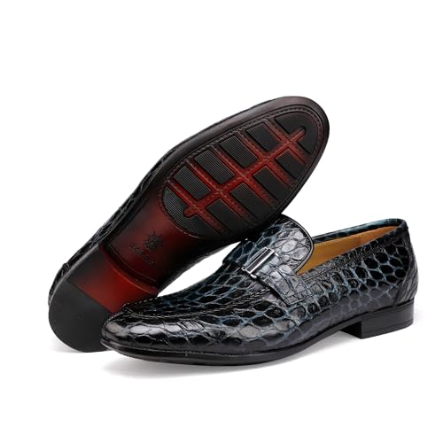 Image of Classic Leather Dress Shoes for Men, Premium Alligator Printed Bussiness Dress Slip on Loafer for Mens