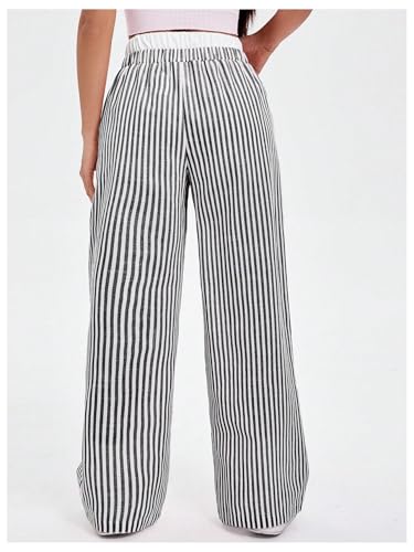 OYOANGLE Women's Colorblock Striped Print Pants Y2K High Elastic Waist Loose Wide Leg Pants with Pockets2