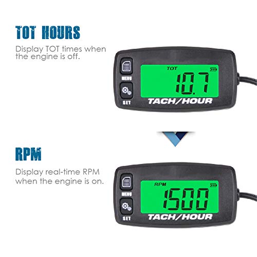 Runleader HM032R display showing total hours (TOT) and real-time RPM.
