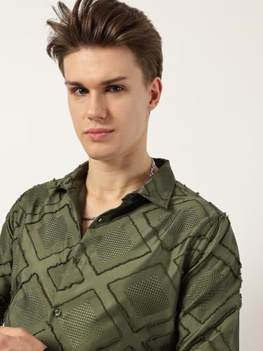 Image of Thomas Scott Men's | Self Design | Full Sleeve | Slim Fit | Polyester | Spread Collar | Casual Shirt