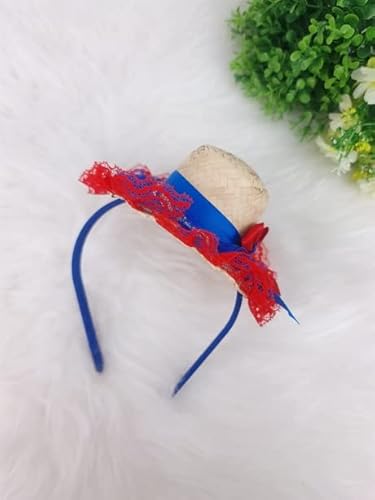 Tiara Infantil Festa Junina Rosa E Azul Com Chapéu Grande Rendado Quadrilha Arraiá Luxo Cor:Azul