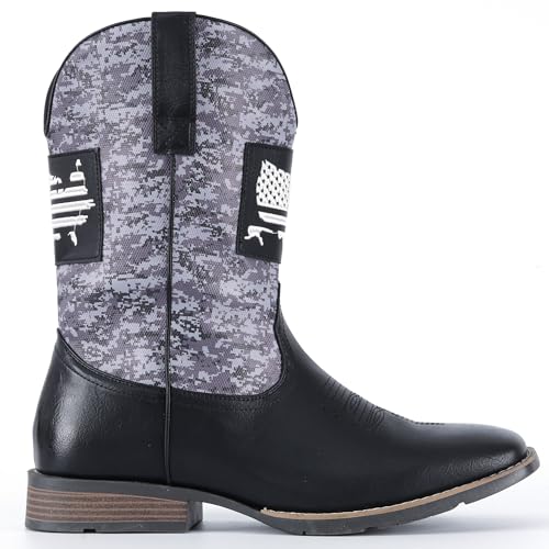 Image of IUV Cowboy Boots For Men Wide Western Boot Traditional American Flag Retro Square Toe Country Work Boots