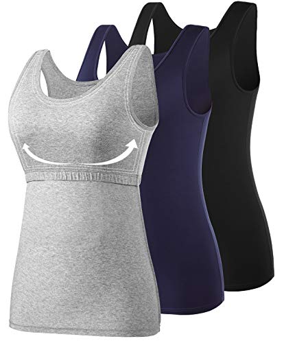 Image of Vislivin Cotton Tank Tops with Shelf Bra for Women Stretch Tanks Wide Strap Undershirts