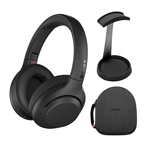 Sony WH-XB900N Extra BASS Wireless Noise Cancelling Headphones (Black) with Hardshell Headphone case and Aluminum Headphone Stand Bundle