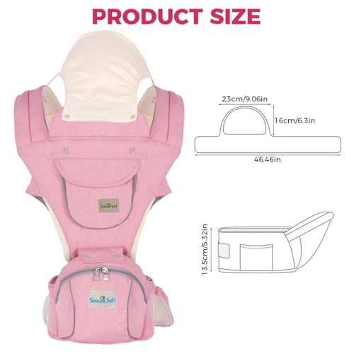 Image of SNOWIE SOFT 3 in 1 Baby Carrier for 0 to 3 Year Baby, Ergonomic Variable Baby Carrier with Detachable Hip Seat, Adjustable Straps, Head Guard, Breathable Padded Cotton, Max Weight Up to 20 Kg (Pink)