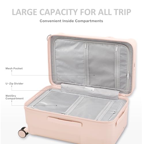 20 Inch Hardside Carry-On Luggage with Spinner Wheels, TSA Lock, Double Zippers, Thick PC Shell, Lightweight Travel Suitcase for Business, Weekend, and International Trips(Pink)4
