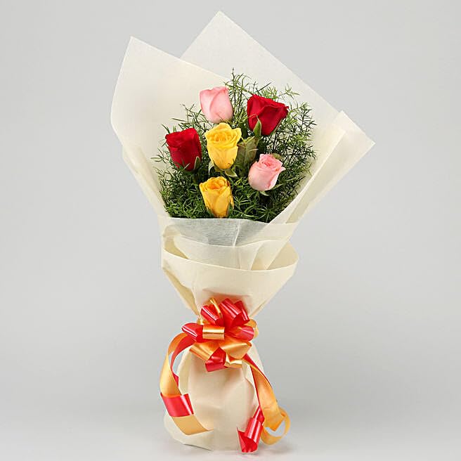 Premium Bouquet of 6 Mixed Colour Roses with Tissue Wrapping | Send it for Wife, Husband, Girlfriend, Boyfriend, Fiancee, Him, Her, on Birthday & Valentine's Day Gift | Delivery in 4 hours-image-42